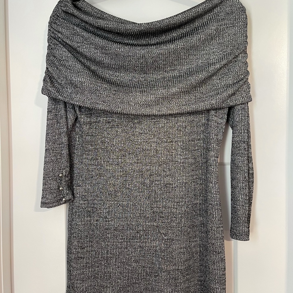 WHBM Silver Off The Shoulder Bead Accent Blouse